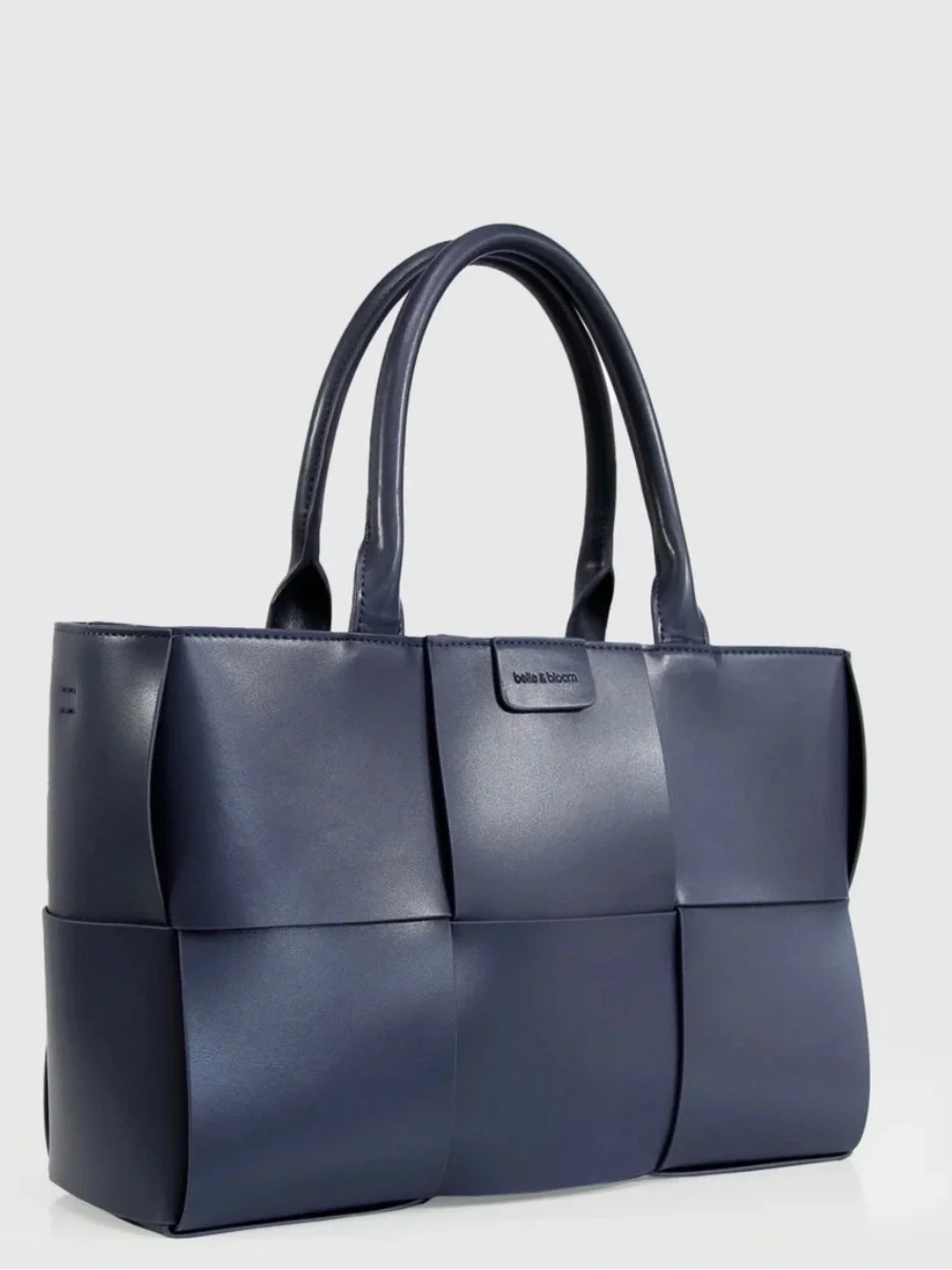 NWT, Belle & Bloom Long Way Home Woven Navy Large Leather Tote, Removable Strap